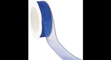 Wired organzalint Kobaltblauw 25 mm / 20 mtr. Organza lint met draad
