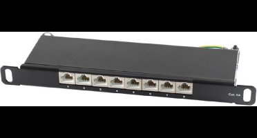 CAT6a Gigabit 10'' Patch Panel 0,5U met 8 poorten - afgeschermd / zwart