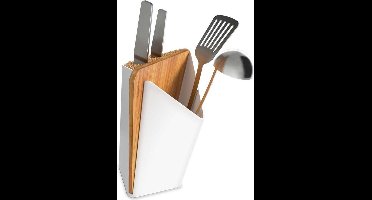 Black&Blum - Forminimal Aanrechtorganiser - incl. Snijplank - 18x15x29 cm - Wit/Bamboe