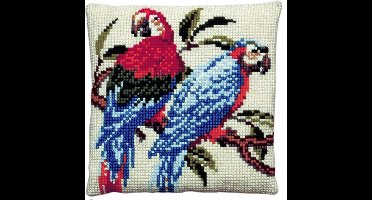Pako borduurpakket kruissteekkussen - papegaaien - geprint stramien - 003.105 - DIY kit