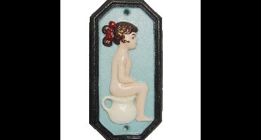 MadDeco - Setje gietijzeren toiletbordjes jongen en meisje - gietijzer blauw - toilet