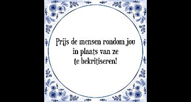 Tegeltje met Spreuk (Tegeltjeswijsheid): Prijs de mensen rondom jou in plaats van ze te bekritiseren! + Kado verpakking & Plakhanger