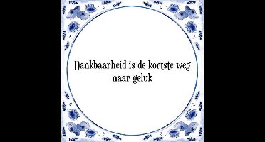 Tegeltje met Spreuk (Tegeltjeswijsheid): Dankbaarheid is de kortste weg naar geluk + Kado verpakking & Plakhanger