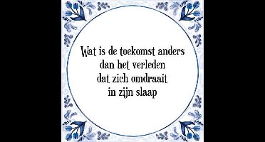 Tegeltje met Spreuk (Tegeltjeswijsheid): Wat is de toekomst anders dan het verleden dat zich omdraait in zijn slaap + Kado verpakking & Plakhanger