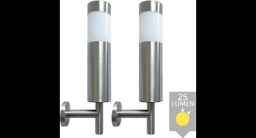 Solar wandlamp buiten 'Lucifer' - Set van 2 stuks - RVS - Tuinverlichting op zonne-energie