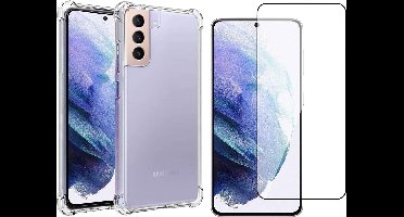 Hoesje geschikt voor Samsung S21 Plus en Screenprotector - Transparant Shock Proof Case + Screen Protector Glas Full Screen