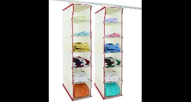 Deuba 2x garderobekasthanger met 6 vakken in beige/rood