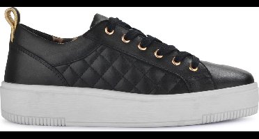 PS Poelman Esquimo Dames - maat 40 - Quilted Leren Tennis Sneakers - Zwart