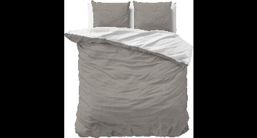Dreamhouse Flanel Twee Kleuren - Dekbedovertrekset - Tweepersoons - 200x200/220 + 2 kussenslopen 60x70 - Grijs/Wit
