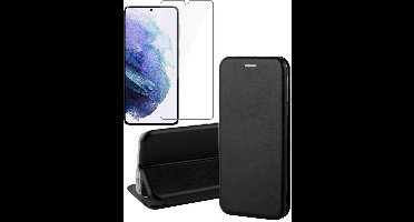 Hoesje geschikt voor Samsung Galaxy S21 Plus - Screen Protector GlassGuard - Book Case Kunstleer ThinShield Zwart & Screenprotector