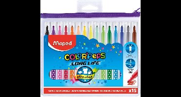 Color'peps goed uitwasbare viltstift - in ophangbaar kunststof etui met rits x 15