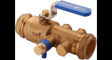 Raminex TBE EA terugstroombeveiliging met kogelafsluiter en aftapper 28 mm knel