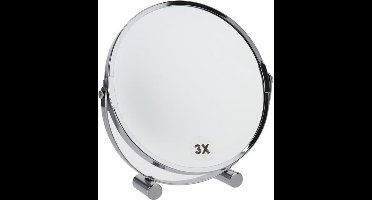 Gerimport Opmaakspiegel 18cm Glas/Staal Zilver 3x Vergrotend - Make up - Spiegel - Vergrotend - Badkamer - Toilet - Cosmeticaspiegel