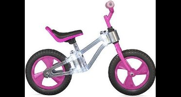 Loopfiets - 12 inch - transparant frame met led - roze