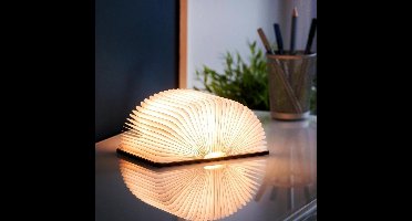 MikaMax Boeklamp - Book Light - Sfeerverlichting -  Nachtlamp - 3 Lichtstanden - Gemaakt van Écht Hout en Papier - LED - Draadloos - Oplaadbaar via USB - Kastanjebruin - 14 x 2,5 x 16,5 cm