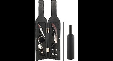 Wijnfles opener set zwart - 6-delig cadeau wijnaccessoires.