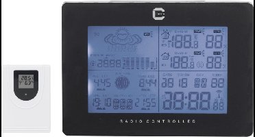 Cresta Care 370315370BL Zwart zeer uitgebreid digitaal weerstation voor binnen en buiten | Barometer | Maanstand |Zonnestand | Weersvoorspelling | Draadloze buitensensor.