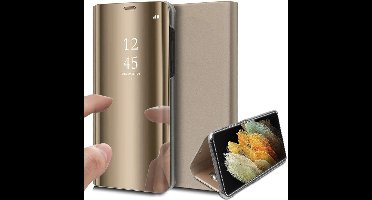 Hoesje geschikt voor Samsung S21 Ultra - Spiegel Book Case Cover Hoes Goud