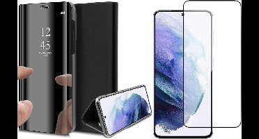 Hoesje geschikt voor Samsung Galaxy S21 Plus - Screen Protector FullGuard - Book Case Spiegel Zwart & Screenprotector