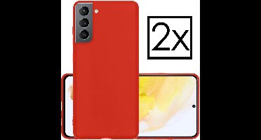Hoesje - 2 Stuks - Geschikt voor Samsung Galaxy S21 - Sterk & Shockproof - Case Siliconen - Back Cover - Telefoon Hoes - Rood