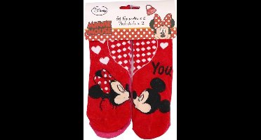 Minnie Mouse - Sokken - Roze/Rood - Duopack - maat 23-26