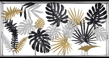 Wanddecoratie bladeren zw/wt/gd - 135x68 cm