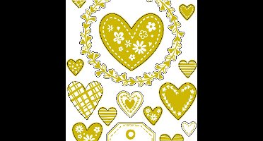 Stickers, harten, vel 10x24 cm, ca. 33 stuk, goud, 1 vel