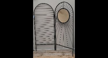 Mica Decorations Kamerscherm zwart metaal met spiegel H180 L150cm
