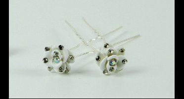 Haarpinnen witte bloem met strass