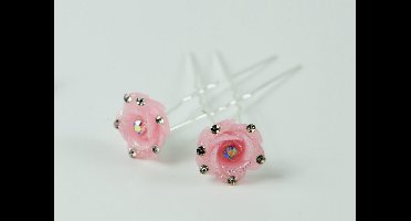 Haarpinnen bloem roze met strass.