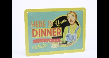 Here Is Your Dinner - Metalen Wandbord - In reliëf - 15cm x 20cm