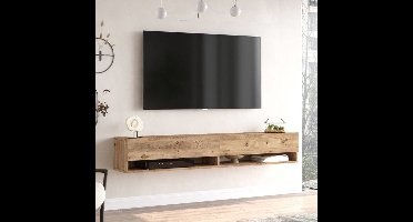tv-meubel – tv-kast – lowboard – zwevend meubel – hangend tv-meubel – rustiek eiken – met 2 open vakken – MDF melamine coating