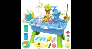 Watertafel Voor Peuters Van 4-13 Jaar, Watertafel Met Pomp, Speelgoedkeukenset Voor Kinderen Van 4-8 Jaar, Speelgootsteen Met Stromend Water En Elektrische Kraan, Inclusief Speelgroenten, Servies En Visspel (blauw)