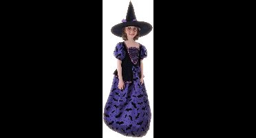 Faram – Verkleedkleding – Heksenkostuum – Jurk met Hoed – Zwart/Paars – Kind - 104