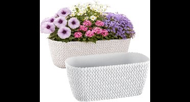 Prosperplast Plantenbak Splofy - 2x - wit - voor buiten - 40 x 18 x 14 cm - buiten - kunststof