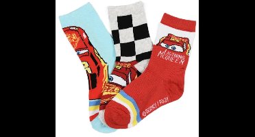 Disney Cars Sokken Kinderen – 3 Paar – Lightning McQueen – Maten 23/26 – Katoenmix – Officiële licentie – Rood/Lichtblauw