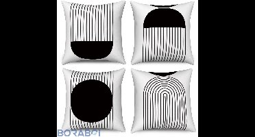 Kussenhoes - Zwart/Wit - 45x45 cm - Linnen - Abstract Geometrisch