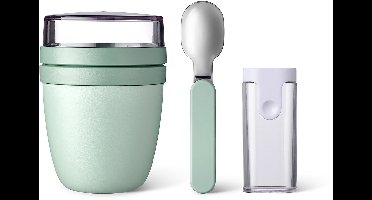 Mepal Lunchpot met Vouwlepel Ellipse - 500 + 200 ml - Yoghurt en Muesli beker to go - Geschikt voor vriezer. magnetron en vaatwasser - Nordic sage