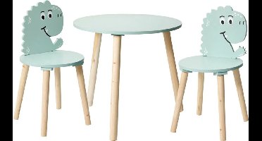 Kinder Tafel en Stoeltjes Set – Hout – Blauw – 3-delig – 2 Stoelen + Ronde Tafel