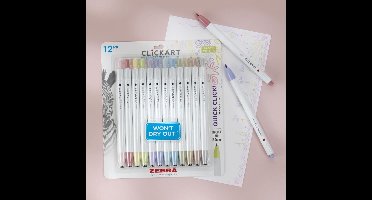Zebra - pen - ClickArt Retractable vilt punt marker 0.6mm - 12 stuks - pastelkleuren - 69612
