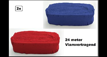 2x Crepe guirlande blauw en rood 24meter - Brandvertragend - Slinger verjaardag vlaglijn festival thema feest party