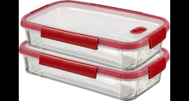 Curver Smart Cook Ovenschaal - Glas met deksel - Set van 2 x 3,7L - Rood/Transparant