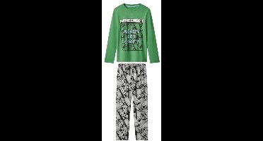minecraft pyjama - Pyjama Kinderen - minecraft - groen/grijs - Maat 134/140 - katoen - lange mouw