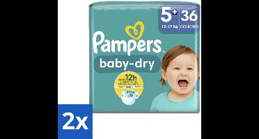 2 x Pampers – Luiers – Baby-Dry Maat 5+ (12-17 kg) – 36 Luiers - Baby-luiers - Droge Huid - Droge Luiers - Baby Droogheid - Droge Luier