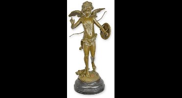 Bronzen beeld Engel met speer en schild - Cupido