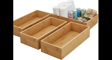 Gerimport Lade organizer - 4x - bamboe hout - 15 x 30 x 7 cm - bakje - kast sorteerbakje