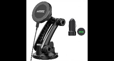 Accezz Telefoonhouder Auto Geschikt voor Magnetisch Opladen - Krachtige Zuignap voor Dashboard en Raam - Inclusief Autolader - GSM Houder