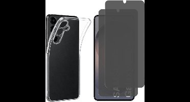 Hoesje geschikt voor Samsung Galaxy S26 Plus backcover siliconen Transparant en 2 stuks Beschermglas Privacy Glas Screenprotector van glazen schermbeschermfolie