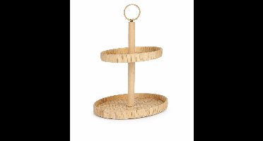 Arti Casa Serveertray met 2 Lagen - Etagere met Handgreep voor Hapjes en Snacks - Dienblad Tray Ø27.5 cm en Ø23.5 cm - Hoogte 40 cm - Naturel