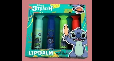 Disney Stitch - lippenbalsem set 4x lipbalsem - fruity scents - fruitsmaken - meloen blauwe bes appel aardbei